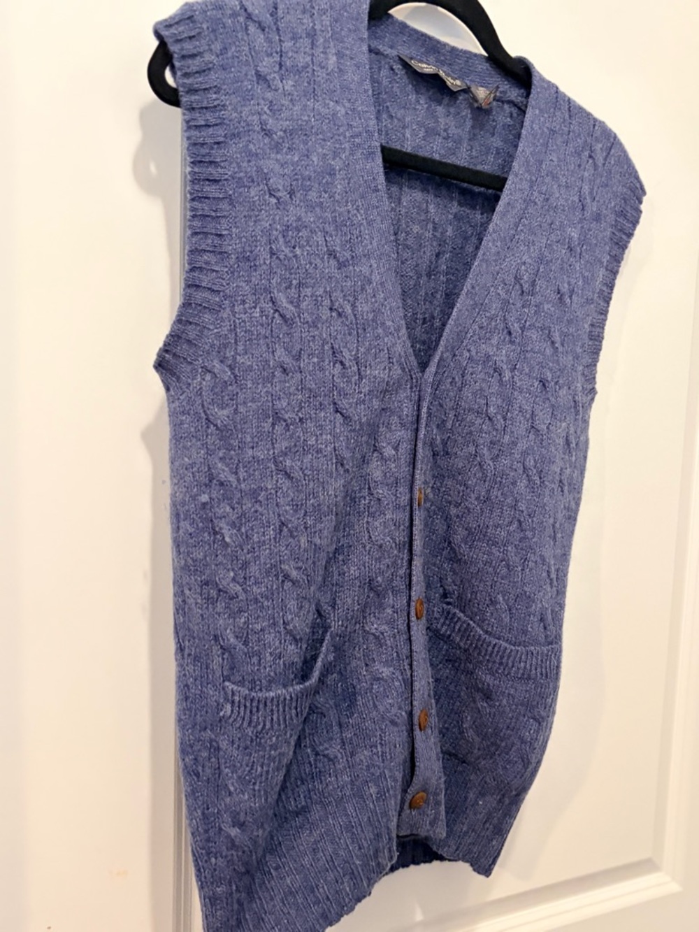 Vintage Calvin Klein Scotland 100% Shetland Wool Cable Knit Button-Up Vest - S - Picture 6 of 11
